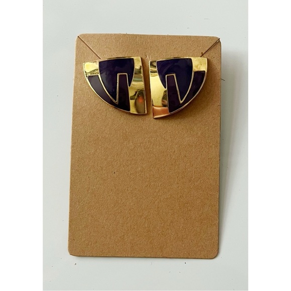 Vintage Gold and Black Geometric Earrings - Picture 1 of 3